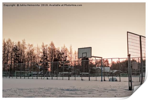 Basketball Field Covered with Snow Print by Jukka Heinovirta