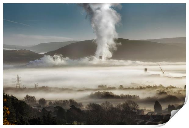 Baglan Bay power station steam cloud Print by Leighton Collins