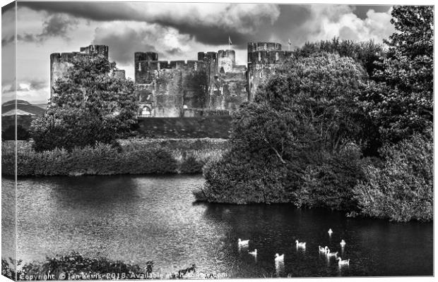 Caerphilly Castle Western Towers mono Canvas Print by Ian Lewis