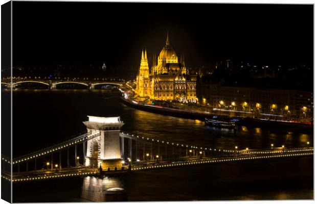 Budapest At Night Canvas Print by David Pyatt