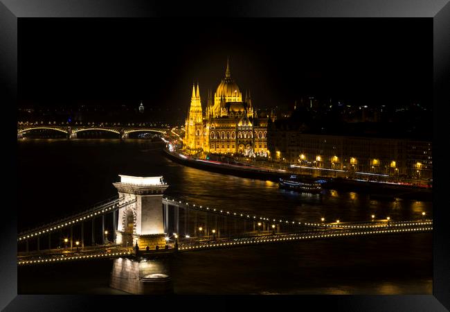 Budapest At Night Framed Print by David Pyatt