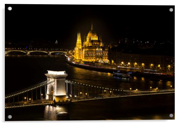 Budapest At Night Acrylic by David Pyatt