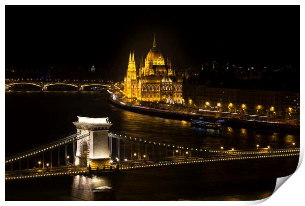 Budapest At Night Print by David Pyatt