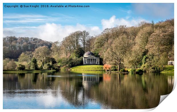 View across the lake,Stourhead Print by Sue Knight