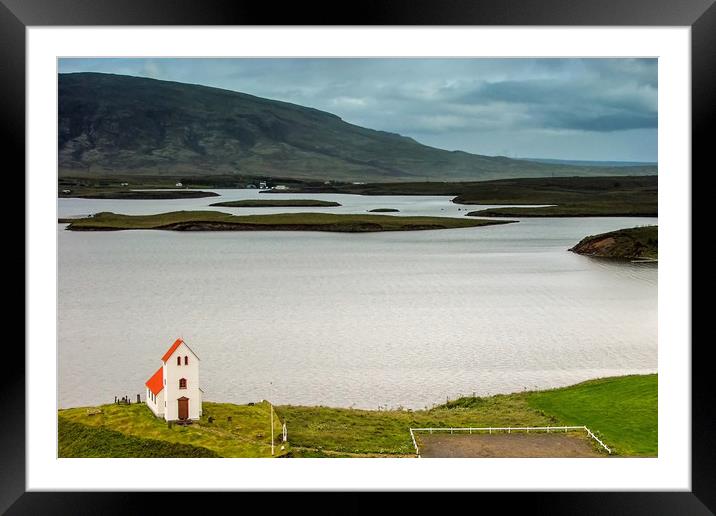 Iceland church and landscape Framed Mounted Print by Tony Bates