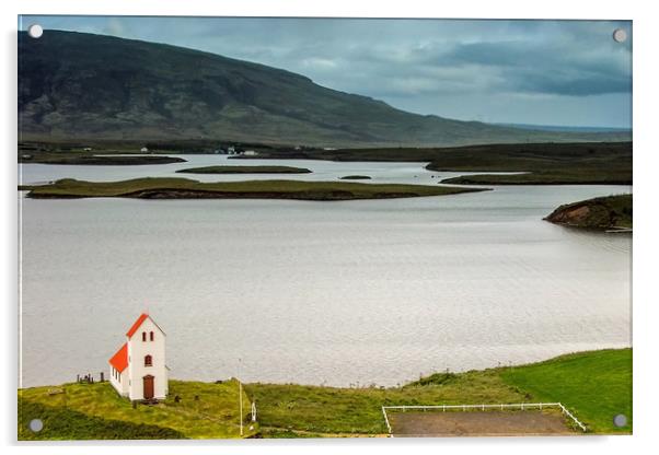 Iceland church and landscape Acrylic by Tony Bates