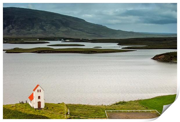 Iceland church and landscape Print by Tony Bates