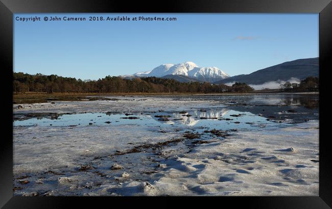 Ben Nevis from Inverscaddle Bay. Framed Print by John Cameron