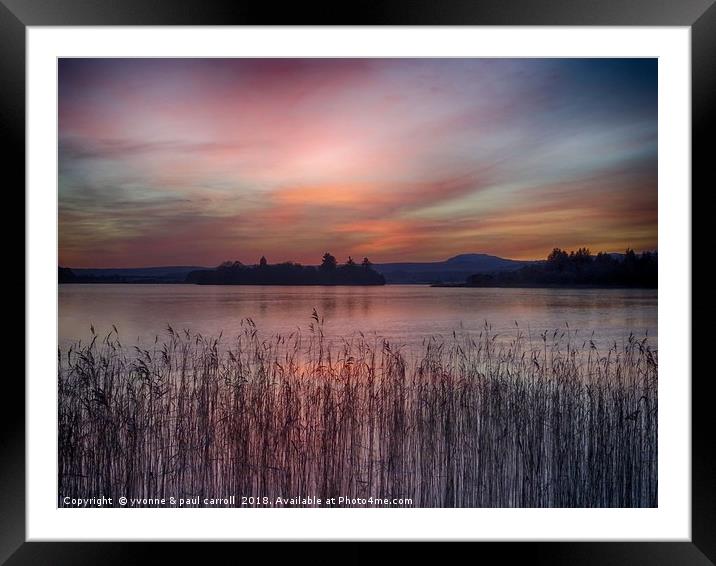 Sunset over Lake of Menteith Framed Mounted Print by yvonne & paul carroll