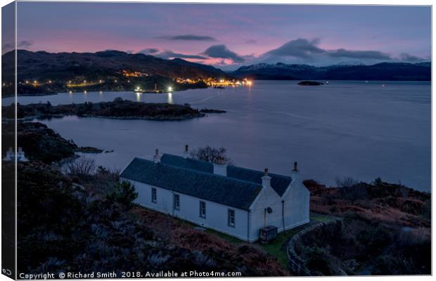 Cottage on Eilean Ban and Loch Alsh Canvas Print by Richard Smith