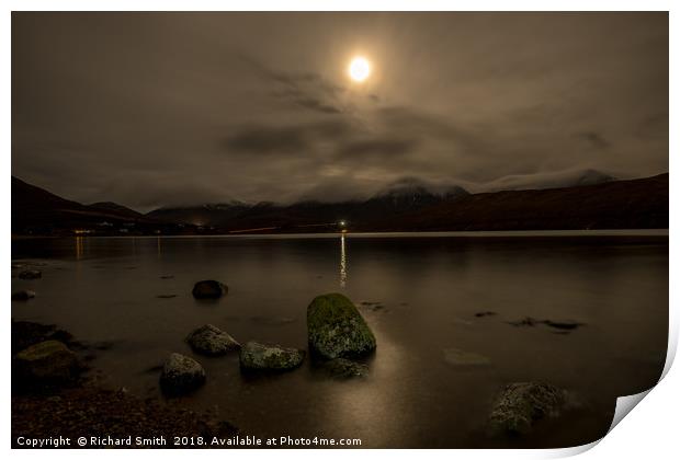 Loch Ainort, Isle of Skye, by moonlight Print by Richard Smith
