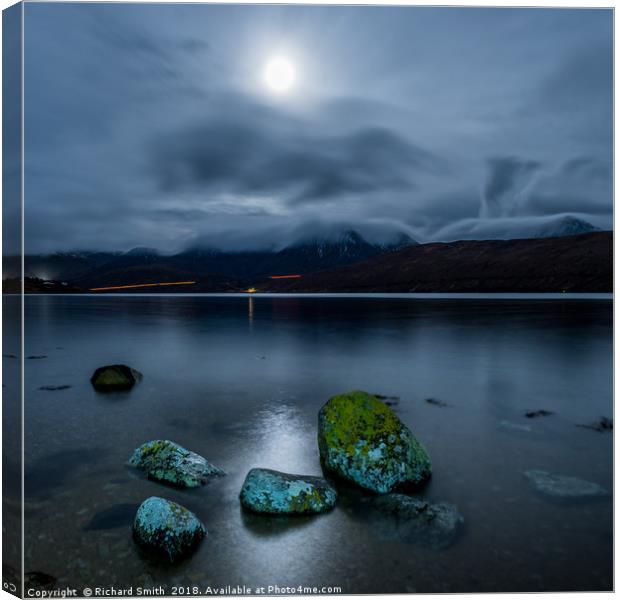 Loch Ainort, Isle of Skye, by moonlight Canvas Print by Richard Smith