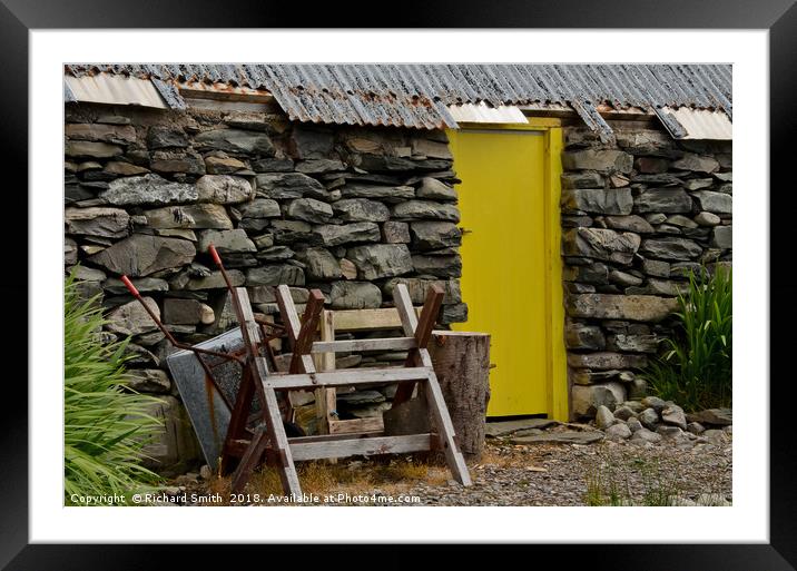 Outhouse yellow door Framed Mounted Print by Richard Smith