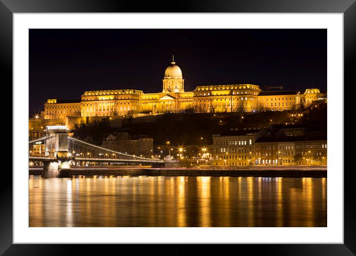Budapest At Nighttime  Framed Mounted Print by David Pyatt