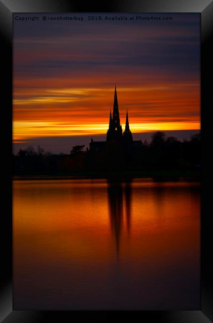 Fiery Sunset Reflection At The Lichfield Cathedral Framed Print by rawshutterbug 