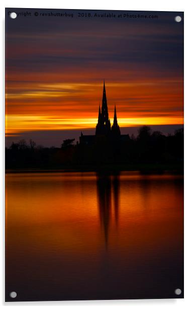 Fiery Sunset Reflection At The Lichfield Cathedral Acrylic by rawshutterbug 