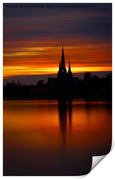 Fiery Sunset Reflection At The Lichfield Cathedral Print by rawshutterbug 