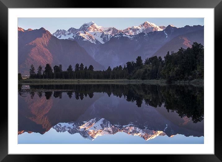 Lake Matheson Framed Mounted Print by Sandra Kepkowska