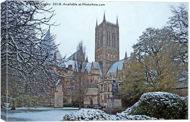 Lincoln Cathedral in the snow. Watercolour Canvas Print by Chris Langley