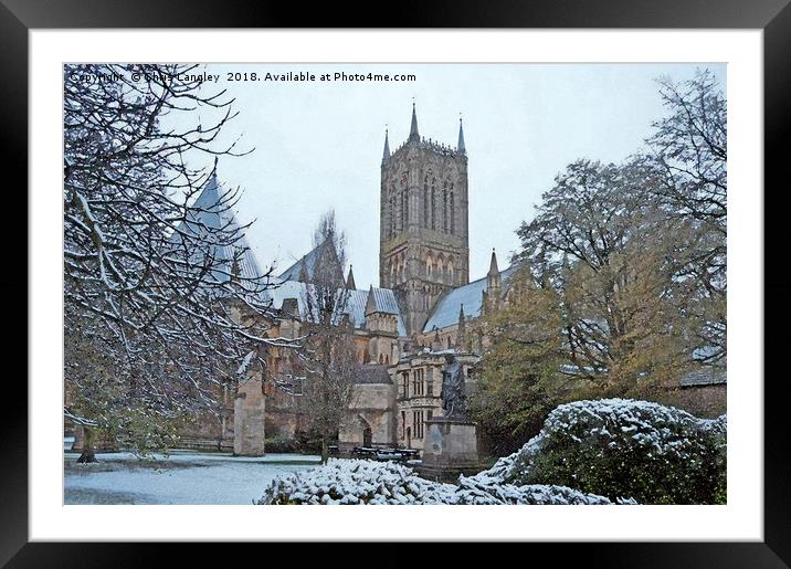 Lincoln Cathedral in the snow. Watercolour Framed Mounted Print by Chris Langley