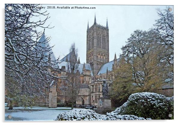 Lincoln Cathedral in the snow. Watercolour Acrylic by Chris Langley
