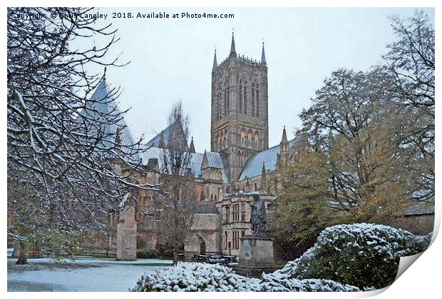 Lincoln Cathedral in the snow. Watercolour Print by Chris Langley
