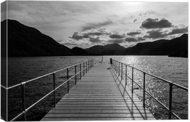 Aira Force Pier, with silohuettes of near and dist Canvas Print by Alf Damp