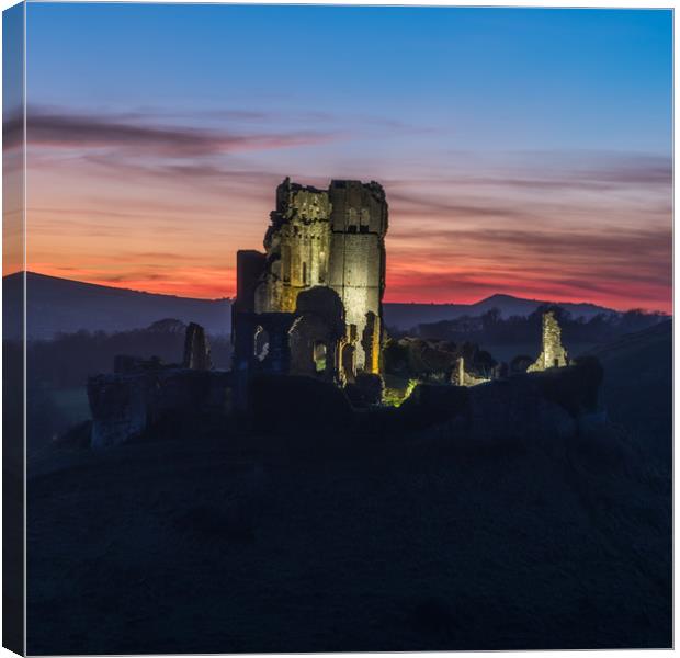 Corfe Castle sunset Canvas Print by keith mitchell