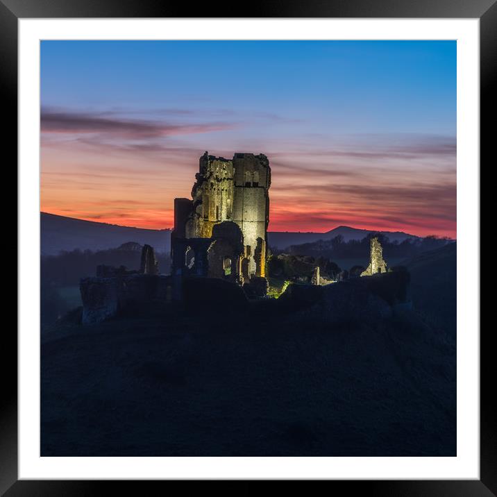 Corfe Castle sunset Framed Mounted Print by keith mitchell