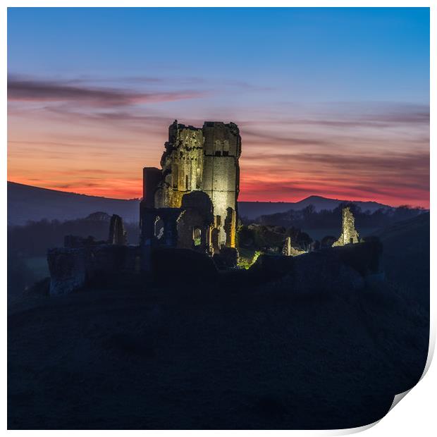 Corfe Castle sunset Print by keith mitchell