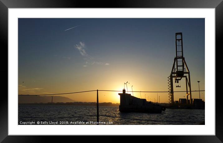 Malaga Port at sunset Framed Mounted Print by Sally Lloyd