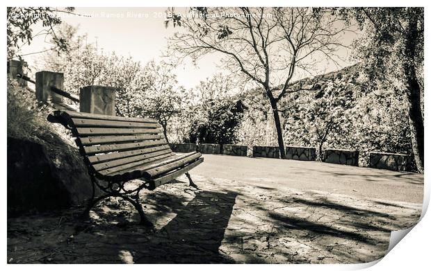 A bench to rest Print by Juan Ramón Ramos Rivero