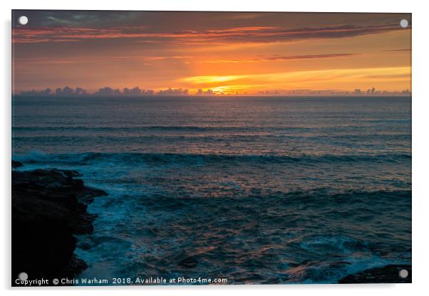 Sunset at Polzeath Cornwall Acrylic by Chris Warham
