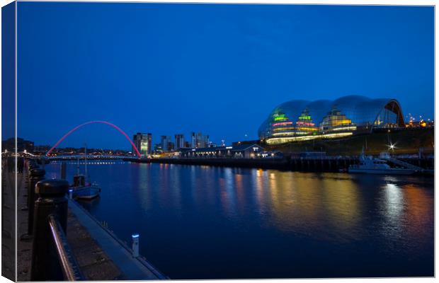 Gateshead & Newcastle Quayside in the Blue Hour Canvas Print by Phil Page