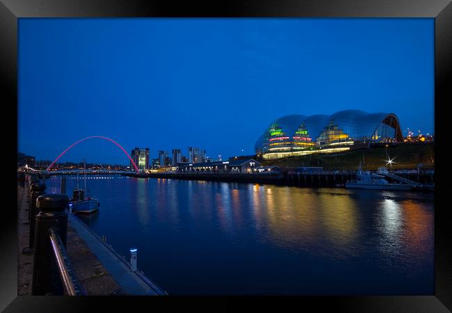 Gateshead & Newcastle Quayside in the Blue Hour Framed Print by Phil Page