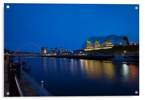 Gateshead & Newcastle Quayside in the Blue Hour Acrylic by Phil Page