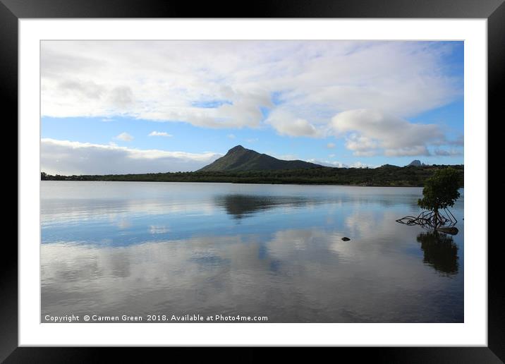 Mountain reflection in the lake, Mauritius Framed Mounted Print by Carmen Green