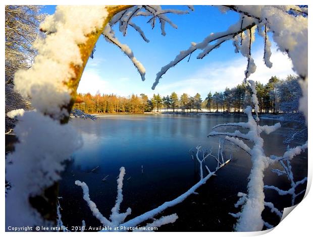 Frozen Lake at winter time Print by lee retallic