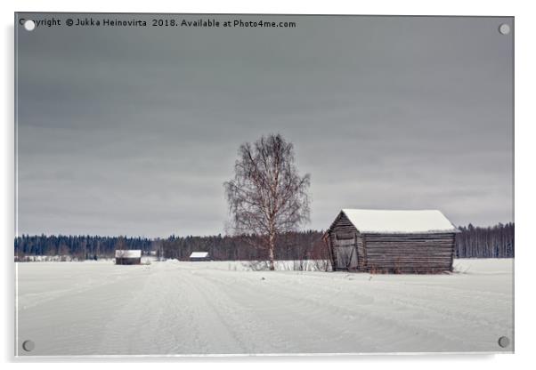 Snowy Road To The Forest Acrylic by Jukka Heinovirta