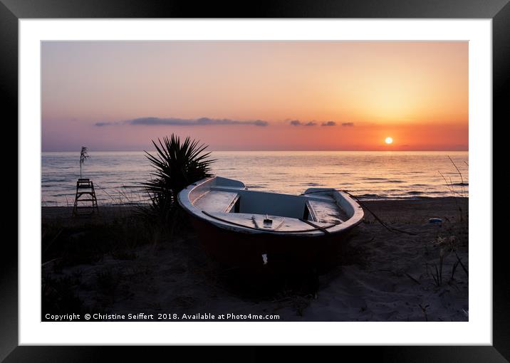 Morning sun with boat Framed Mounted Print by Christine Seiffert