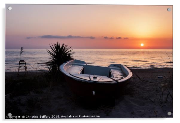 Morning sun with boat Acrylic by Christine Seiffert