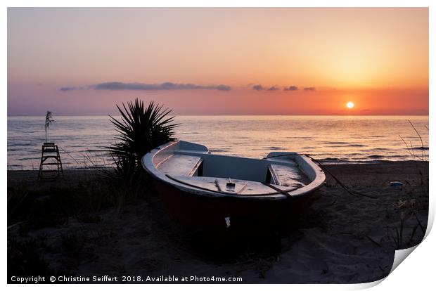 Morning sun with boat Print by Christine Seiffert