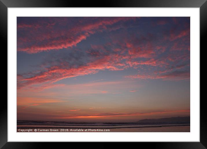 Fluffy pink clouds during sunset at Pismo Beach, C Framed Mounted Print by Carmen Green