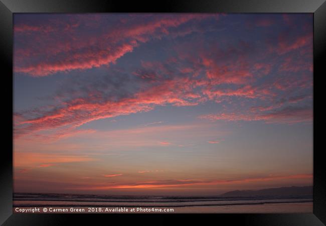 Fluffy pink clouds during sunset at Pismo Beach, C Framed Print by Carmen Green
