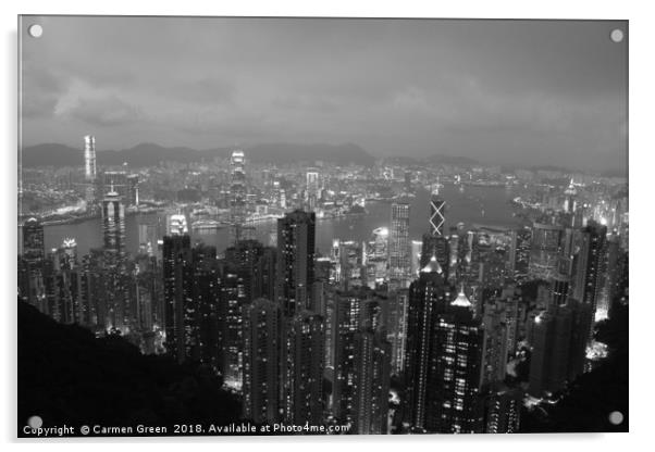 Hong Kong at night Acrylic by Carmen Green