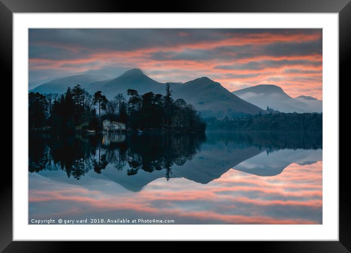 Derwent Water Sunset Framed Mounted Print by gary ward
