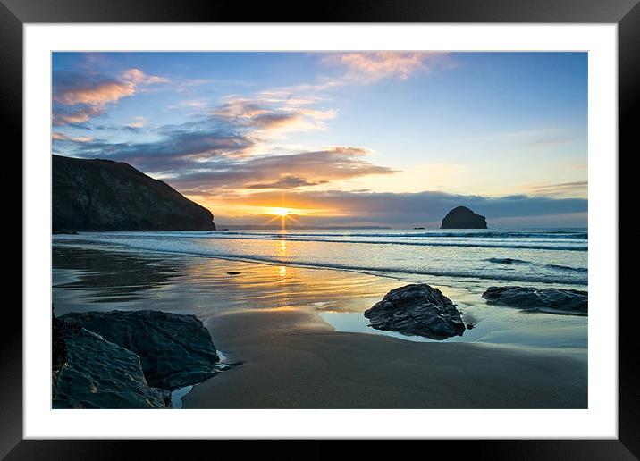 Trebarwith winter sunset Framed Mounted Print by David Wilkins