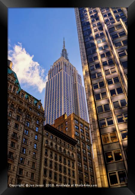 The Streets of New York - Empire State Building Framed Print by Jon Jones