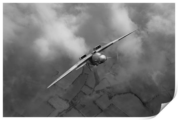 Spitfire looping the loop, B&W version Print by Gary Eason