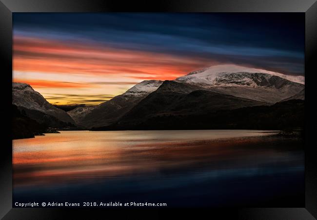 Lake Sunset Snowdonia Framed Print by Adrian Evans